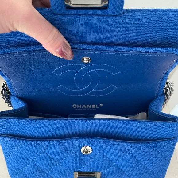 CHANEL 2.55 Mini Blue Quilted Cloth Shoulder Crossbody Bag - Picture 11 of 14